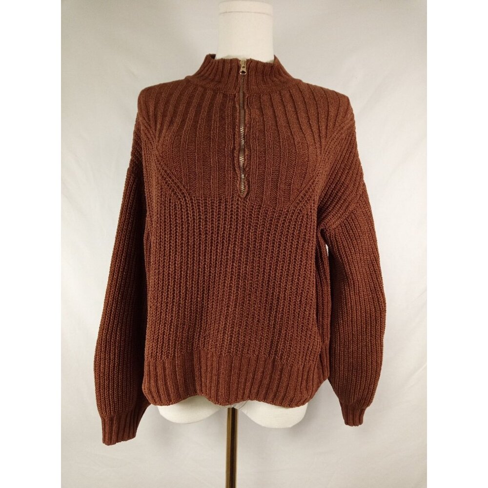 Pink Rose Women's Rust Orange Quarter Zip V-Neck Sweater Size Medium